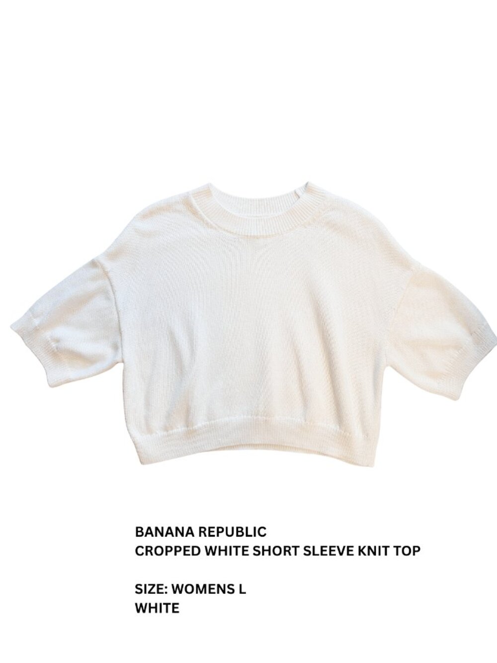 Banana Republic Cropped Short-Sleeve Knit Sweater | White/Ivory | L